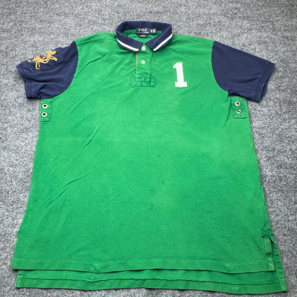 Polo Ralph Lauren Polo Men XL Green Blue Triple Pony Crest Polo Rugy Color Block